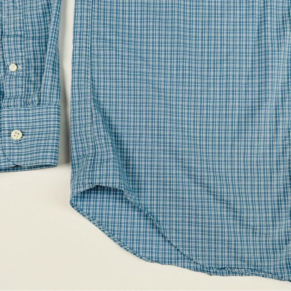 J.Crew Shirt Men's L Slim Fit Blue White Grey Plaid Button Up Long Sleeve Casual